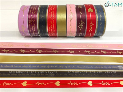 Cuộn ruy băng nhựa in chữ nhiều mẫu [Bản 3cm - Cuộn 45m] RUYBANG-18